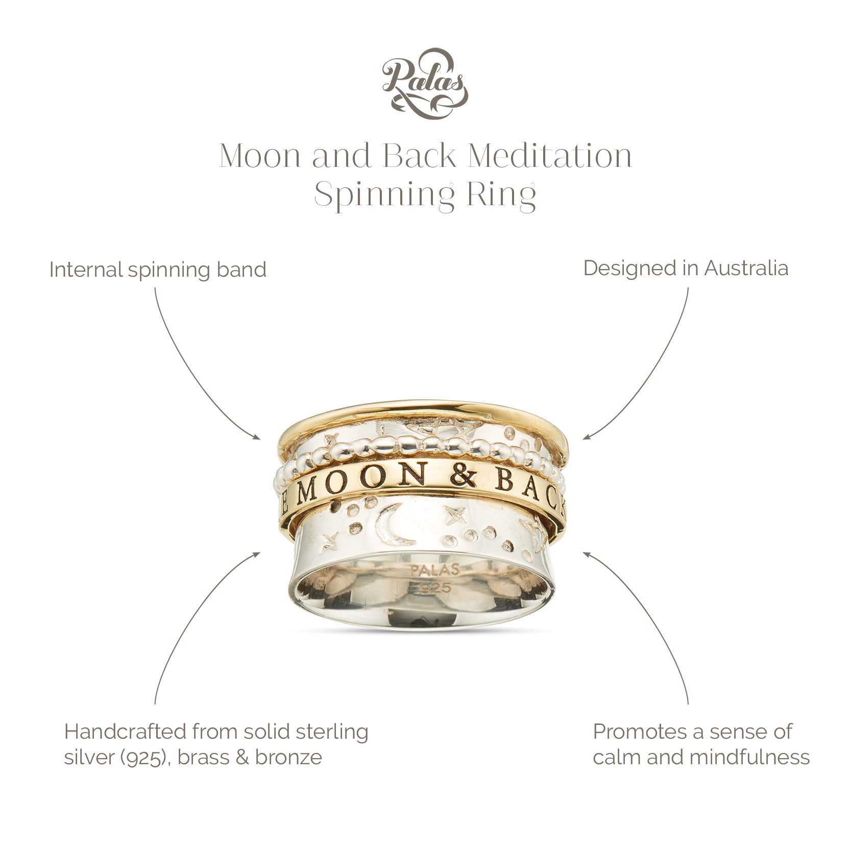 Moon and back meditation spinning ring