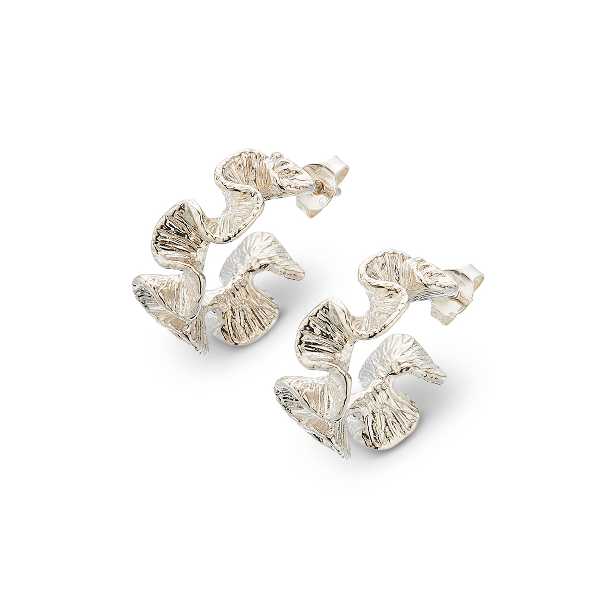 Silver sea coral hoop earrings