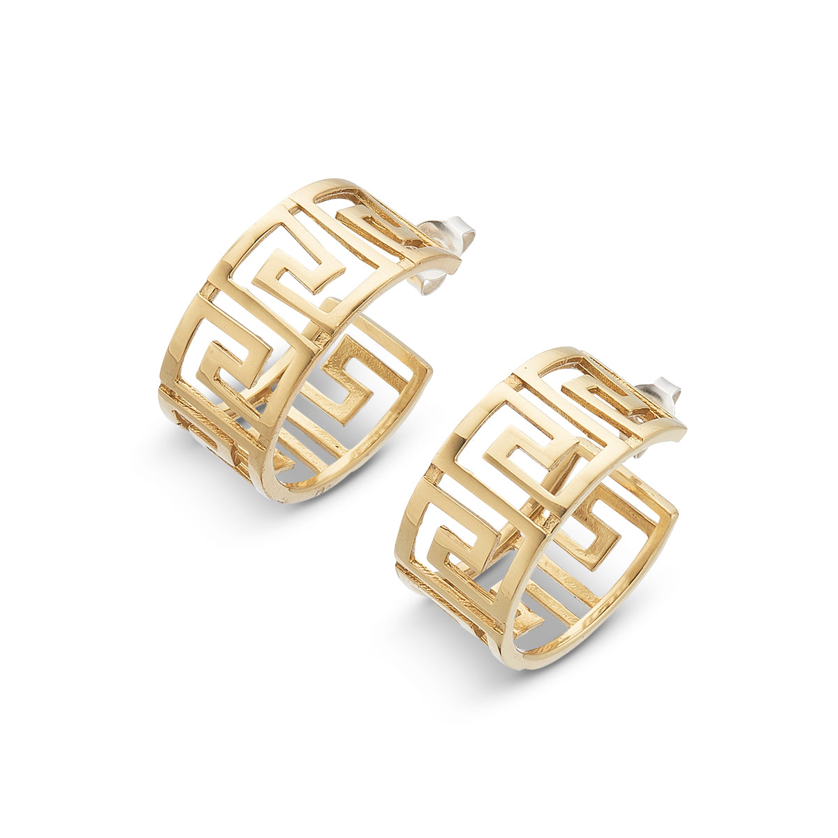 Greek golden key hoop earrings