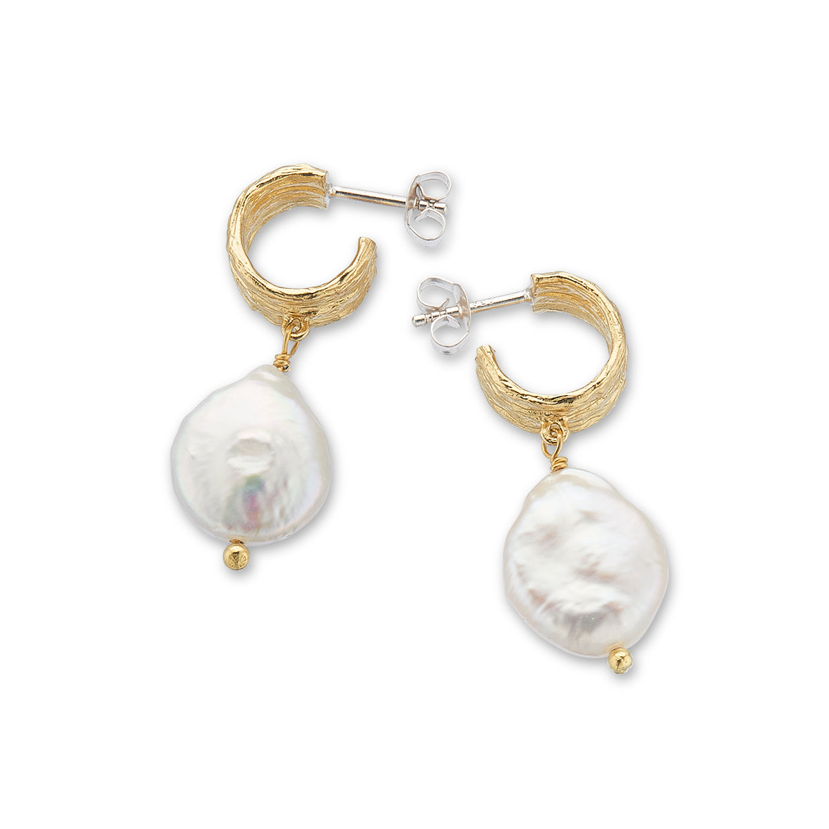 Wide hoop and baroque pearl earrings