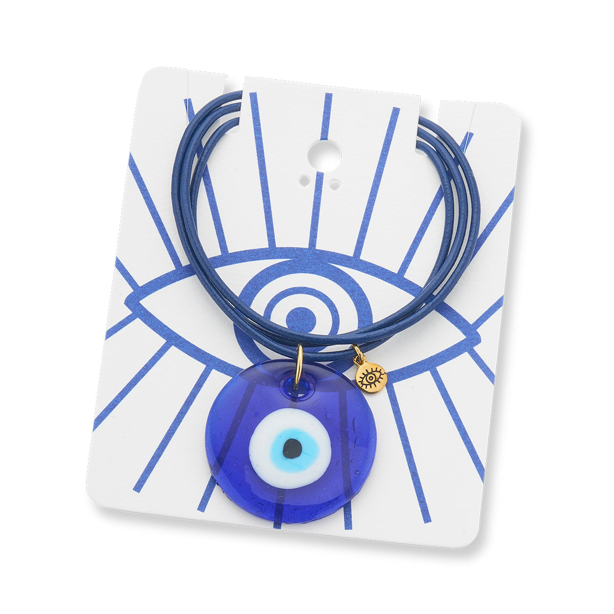 Mati evil eye blue leather wrap (lge)