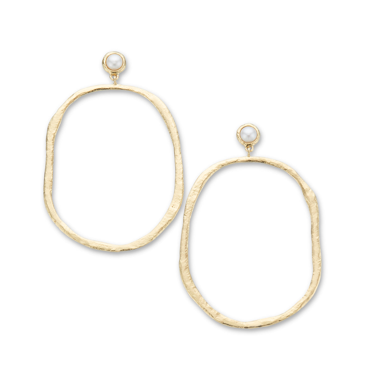 Lunar pearl oval hoop earrings