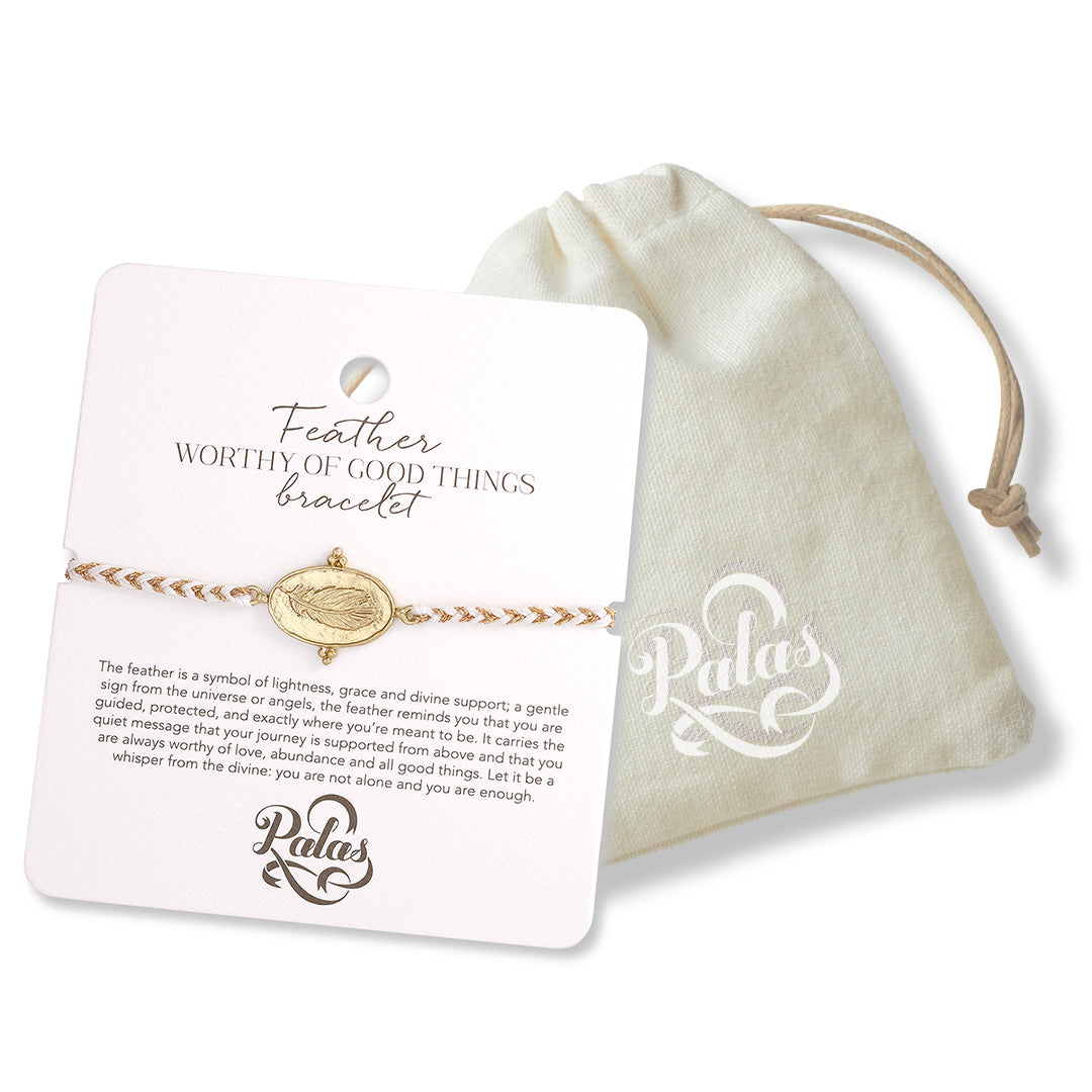Feather ‘I am worthy of good things ’ bracelet