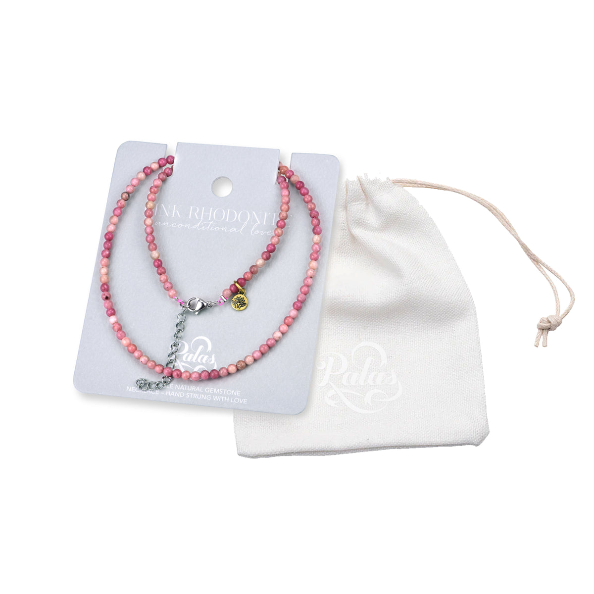Pink Rhodonite 'unconditional love' healing gem necklace