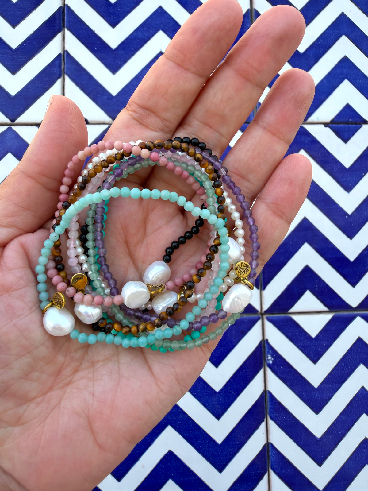Amazonite 'truth' luna pearl bracelet