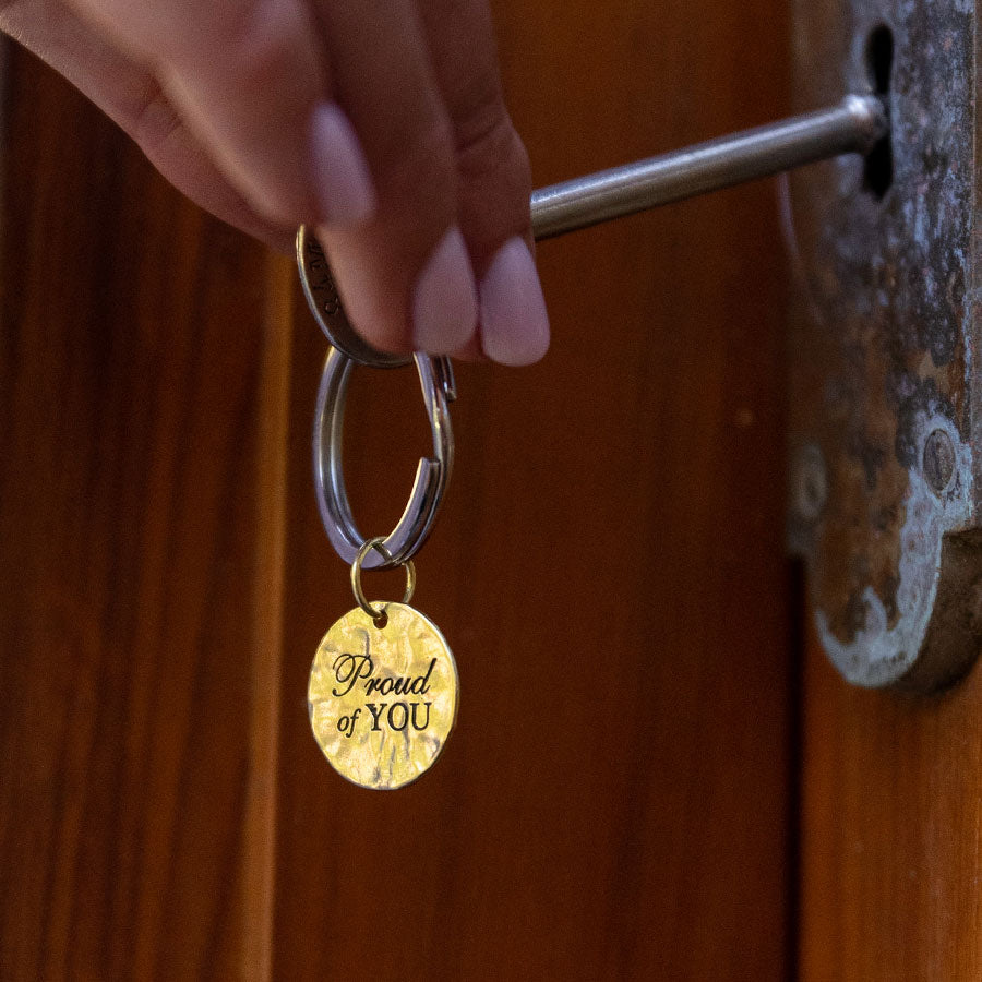 'Proud of you' charm keyring