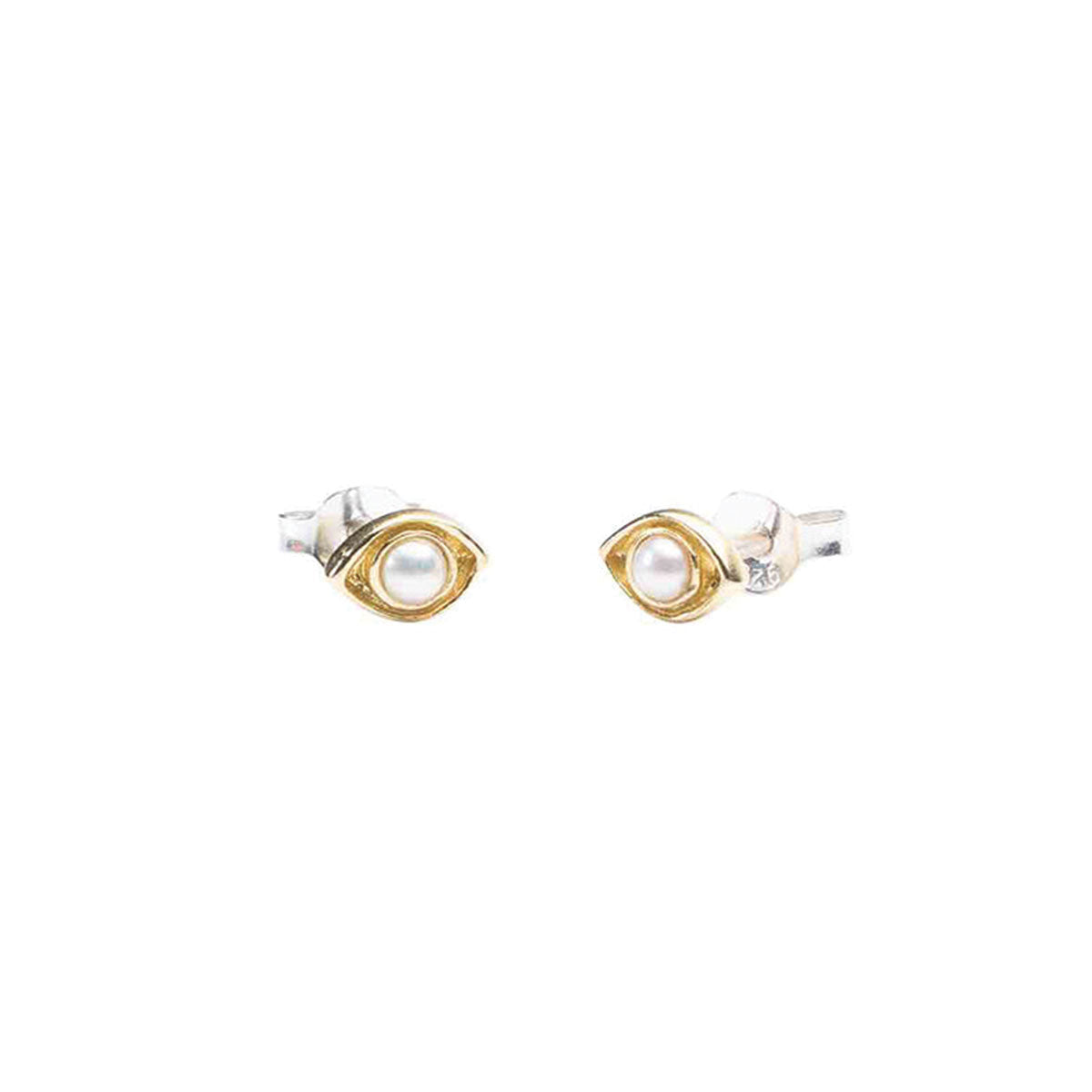 Evil eye pearl stud earrings