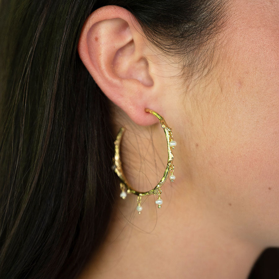 Moonlit tide pearl hoop earrings