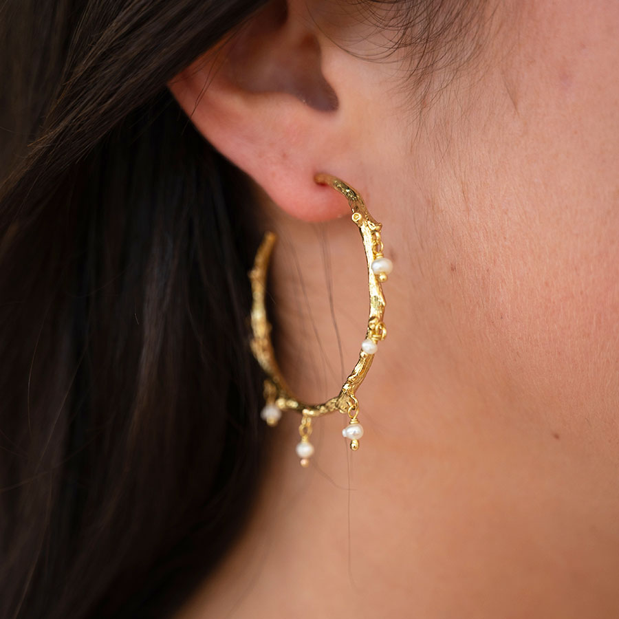 Moonlit tide pearl hoop earrings