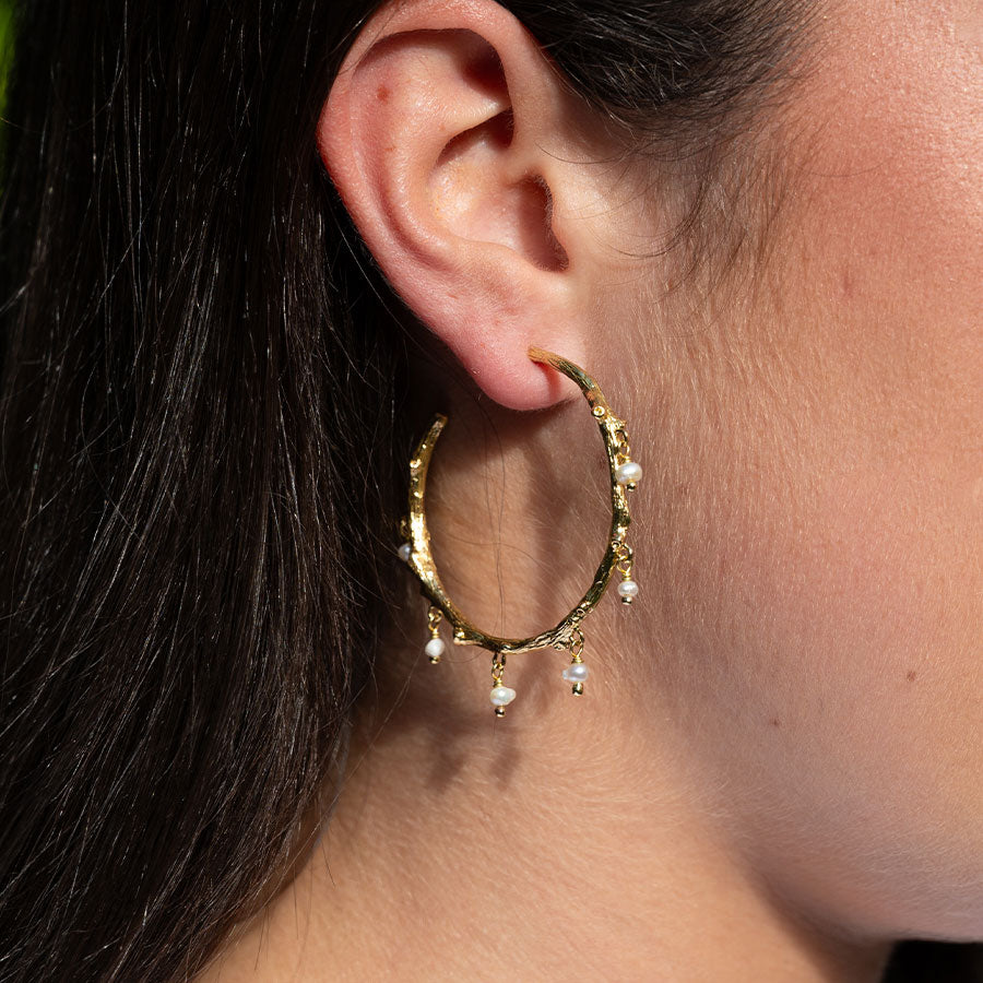Moonlit tide pearl hoop earrings