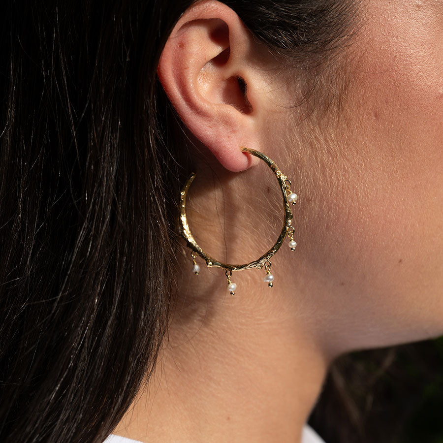 Moonlit tide pearl hoop earrings