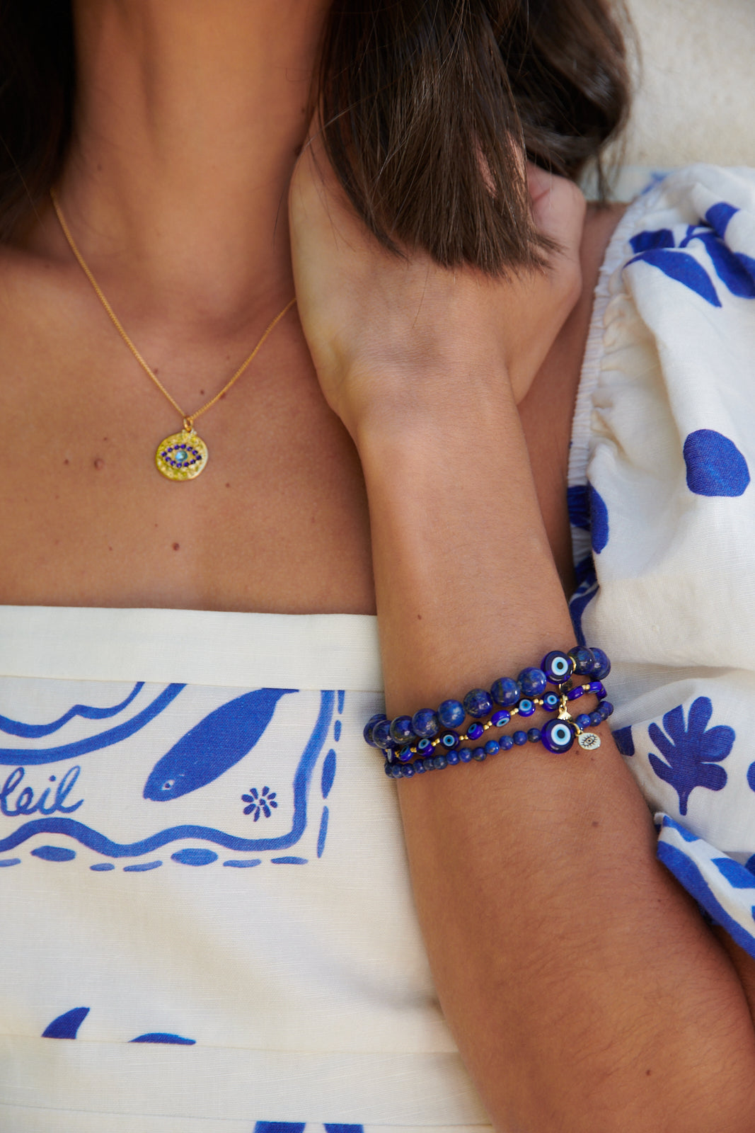 Mati evil eye crystal charm necklace