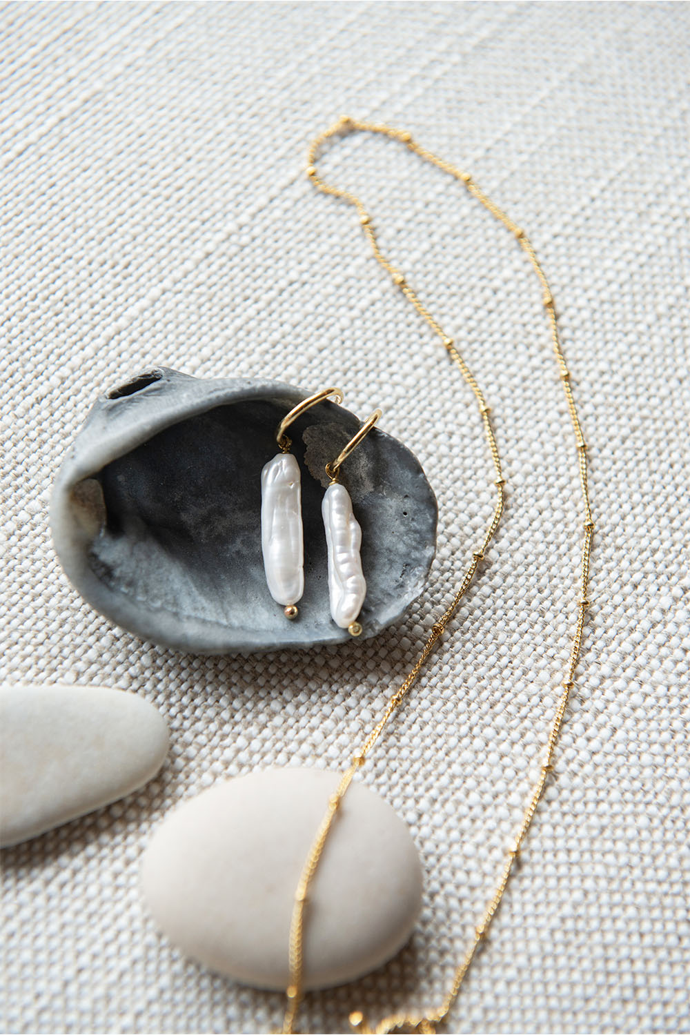 Lunar pearl drop hoop earrings