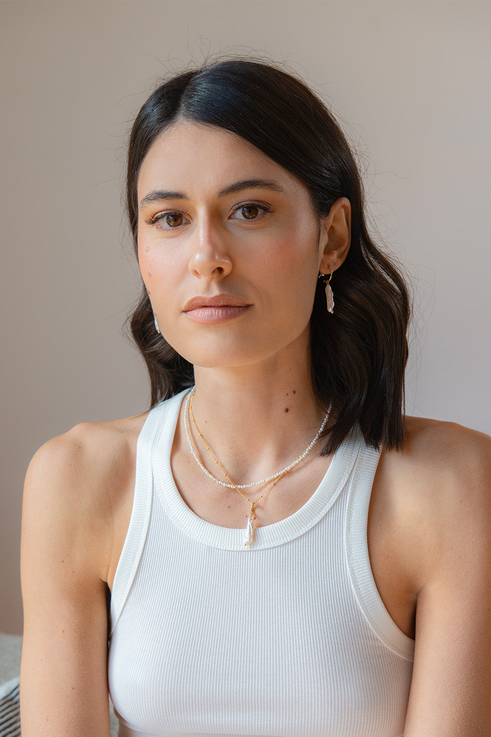 Lunar pearl drop hoop earrings