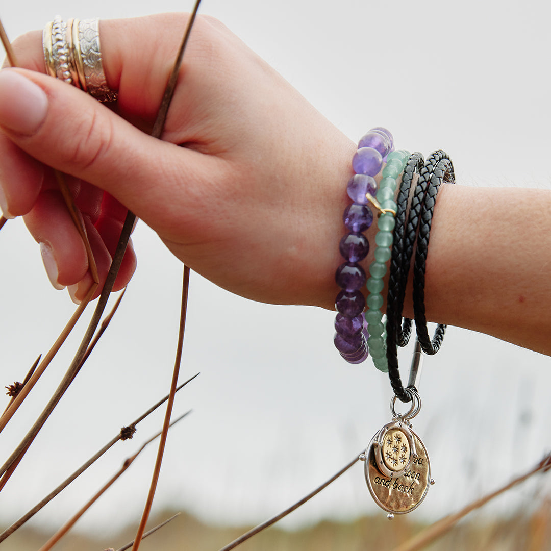 Fine leather plaited wrap bracelet