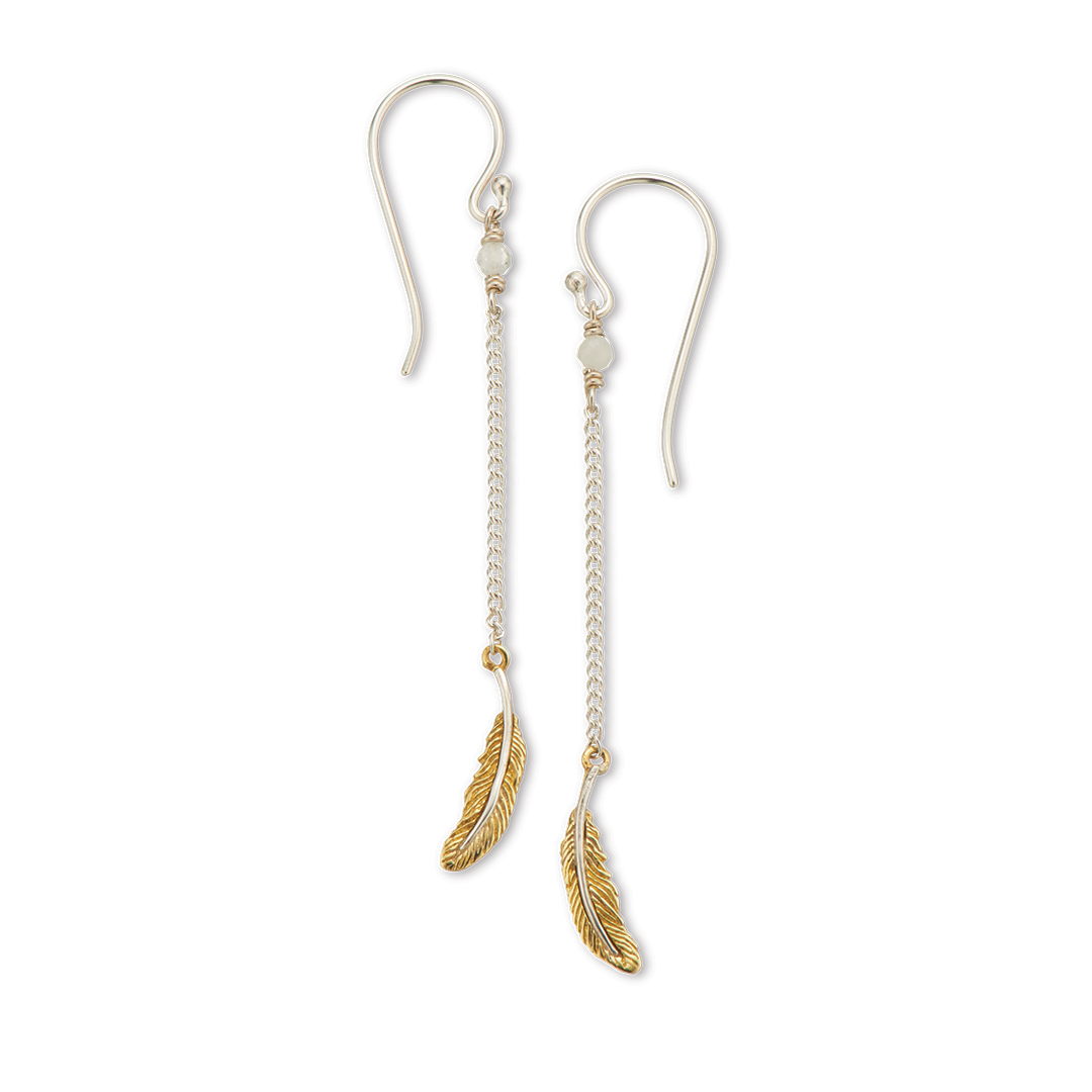 Feather and crystal quartz earrings