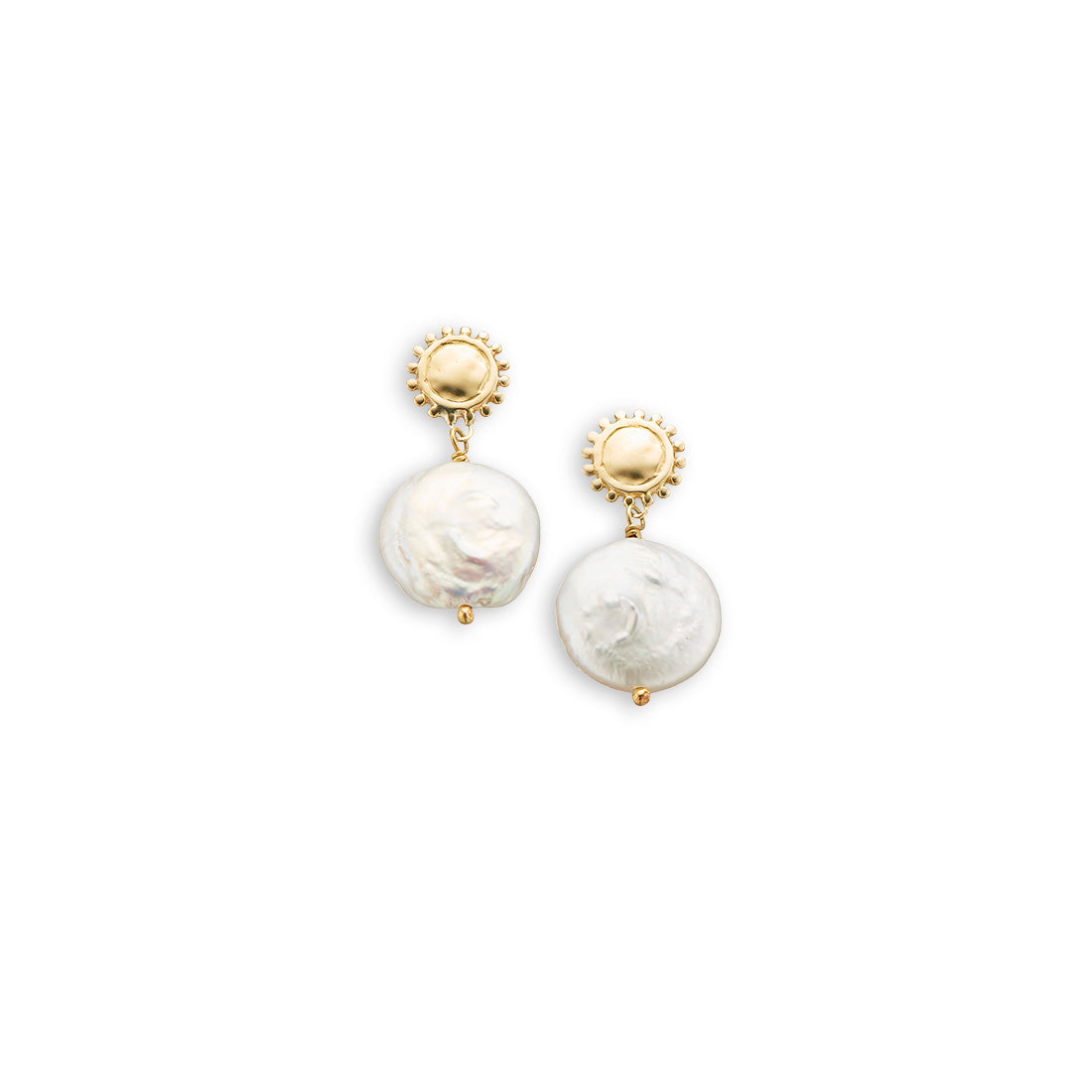 Golden sun and moon pearl earrings
