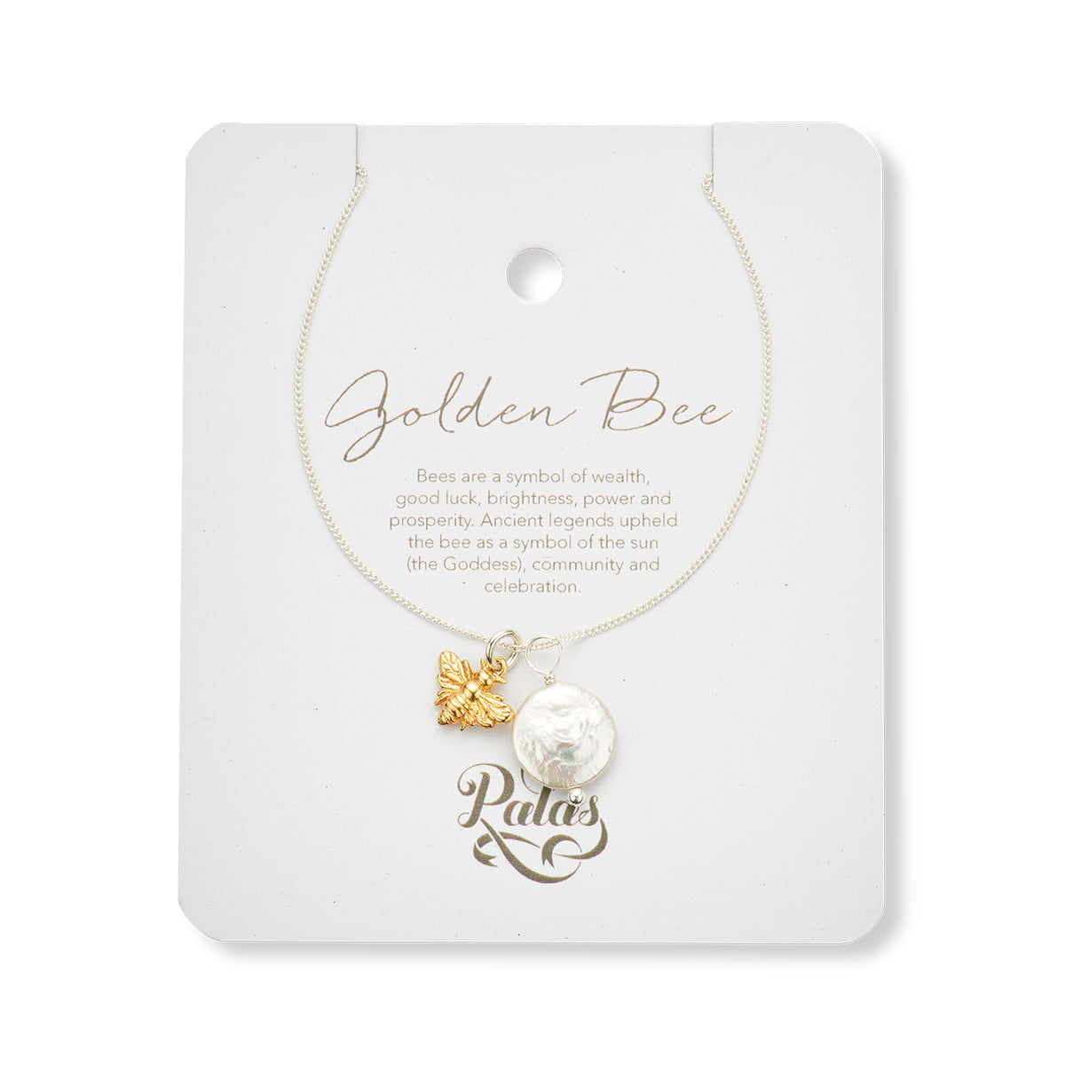 Golden bee and pearl amulet necklace