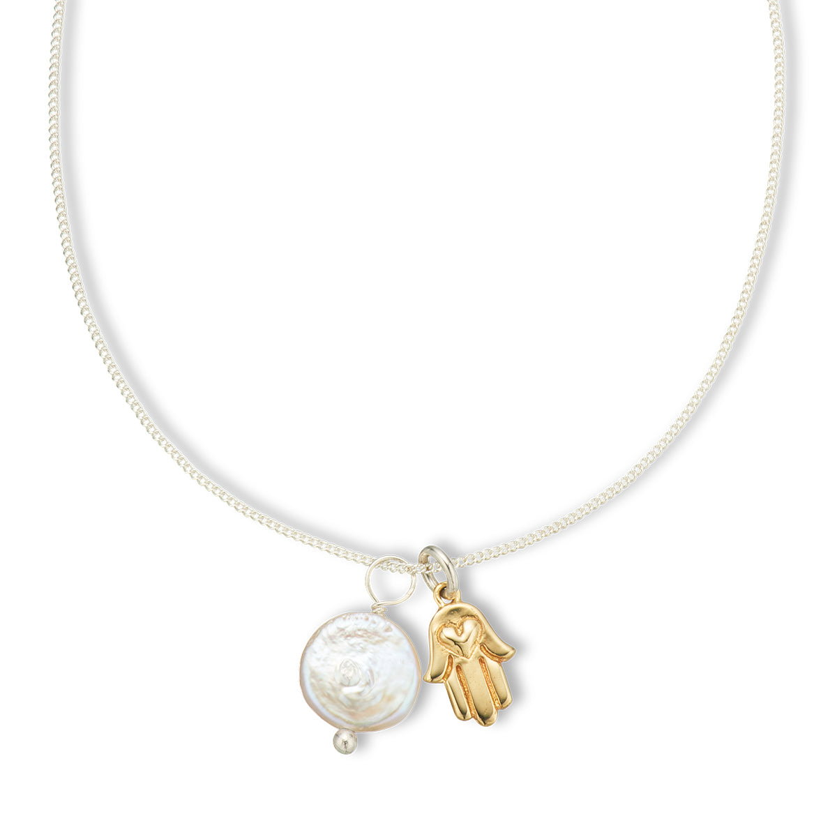 Hamsa and pearl amulet necklace