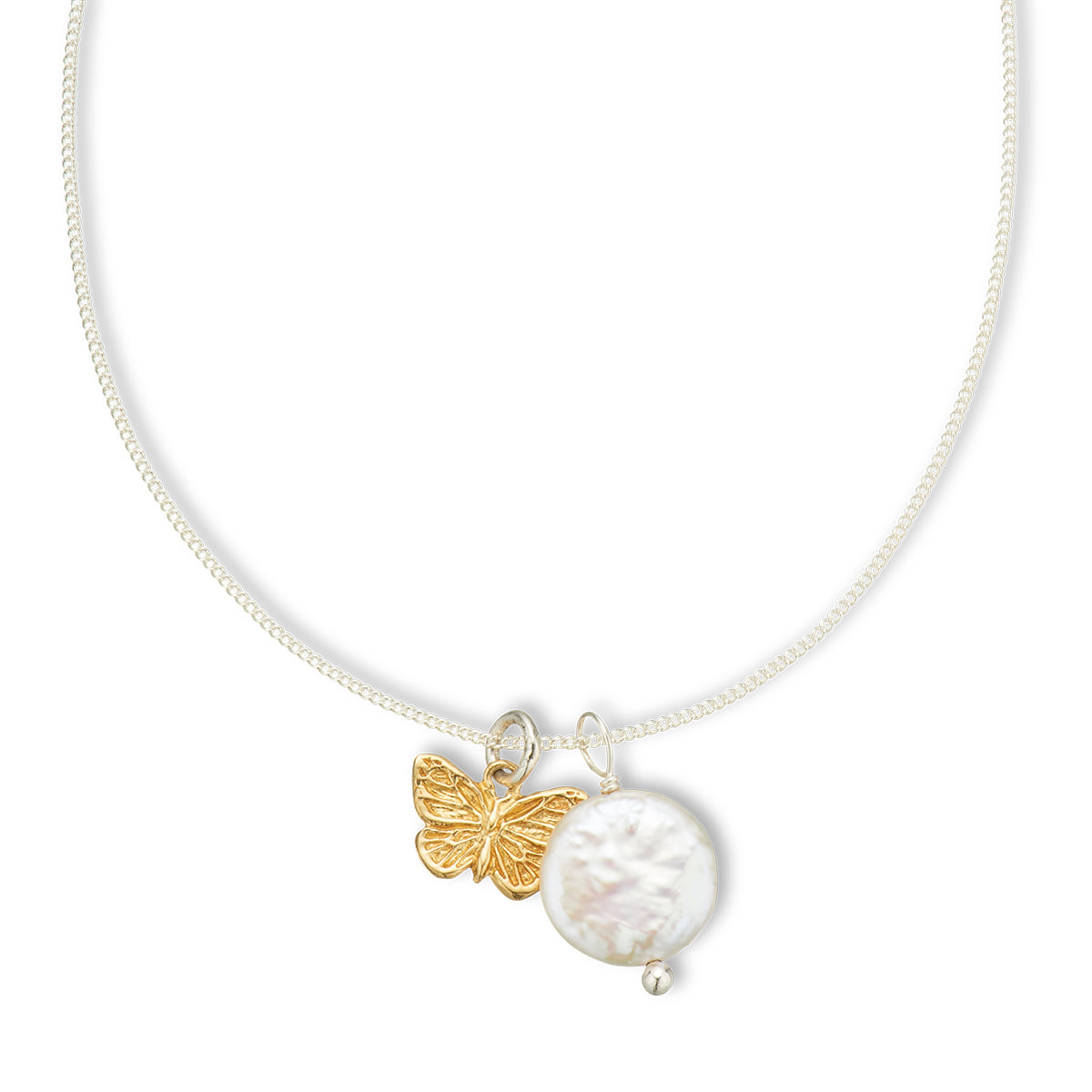 Butterfly and pearl amulet necklace