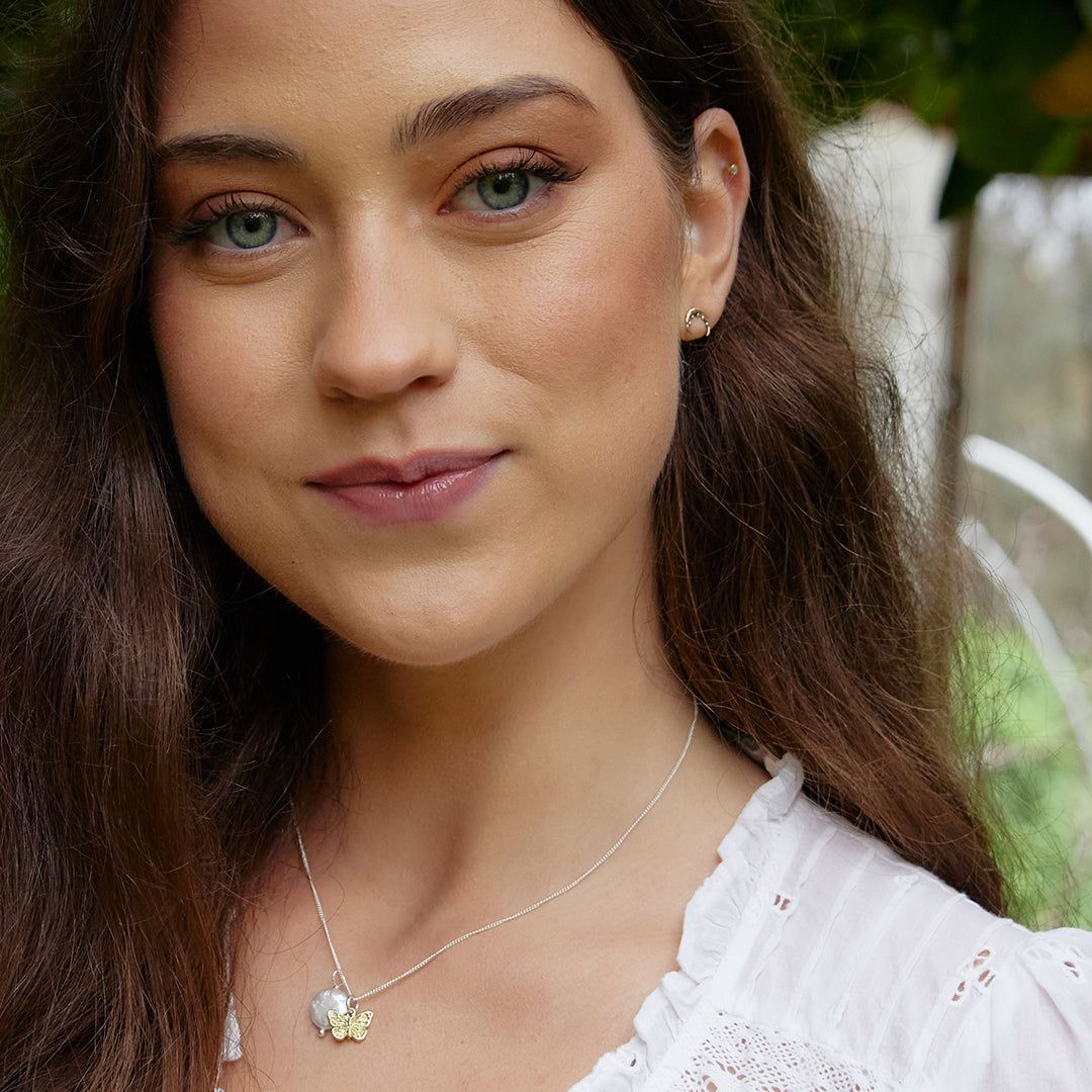 Butterfly and pearl amulet necklace