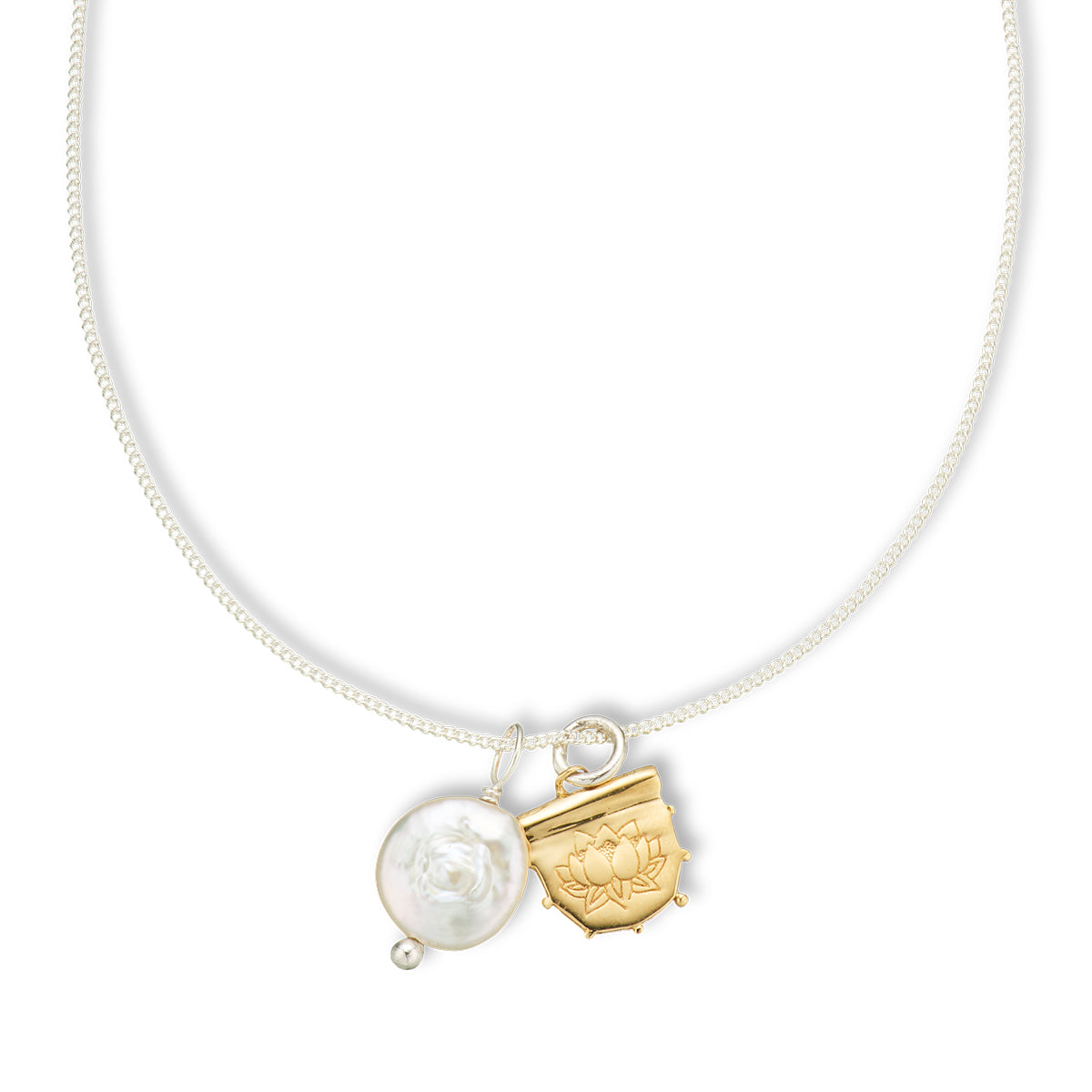 Lotus and pearl amulet necklace