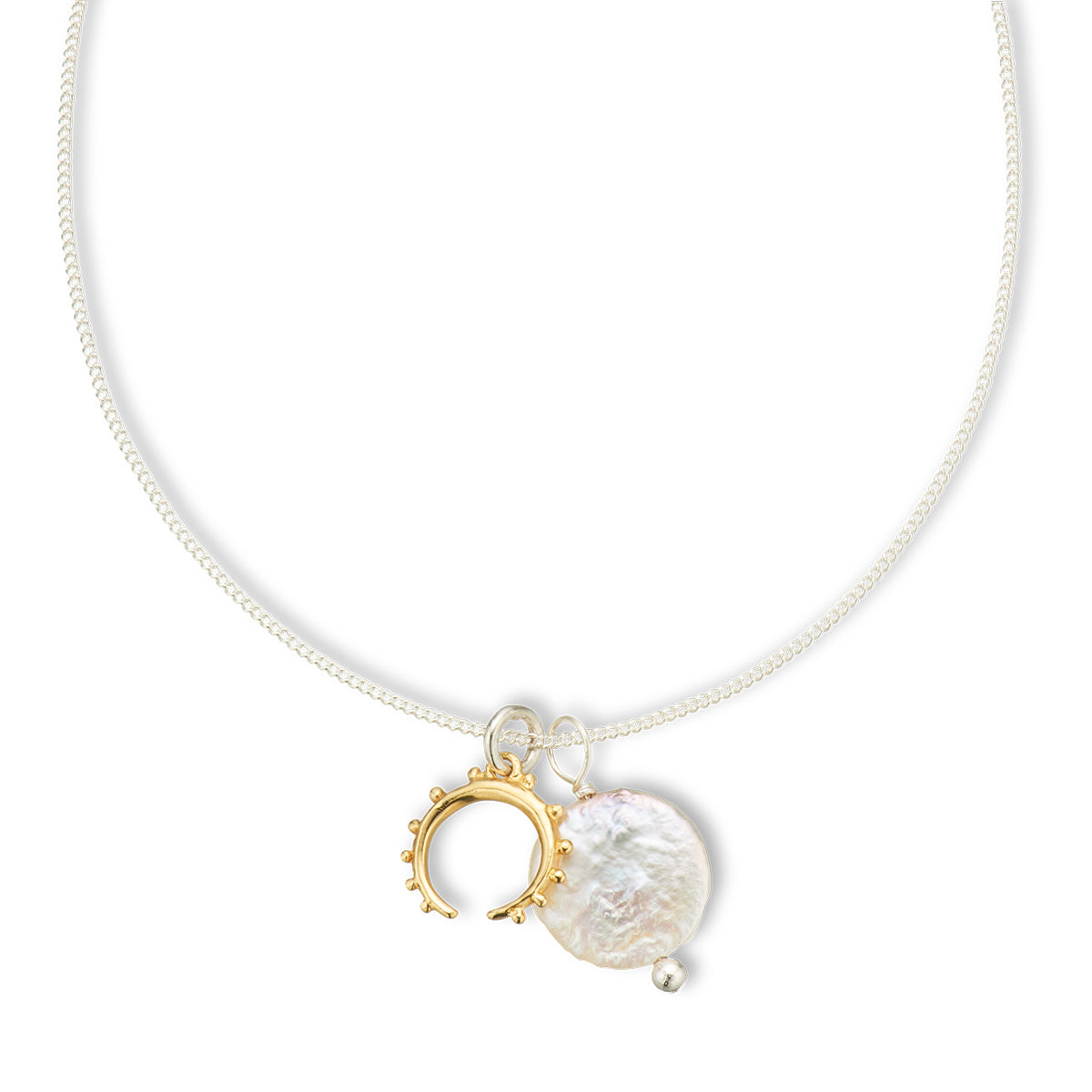 Goddess moon and pearl amulet necklace