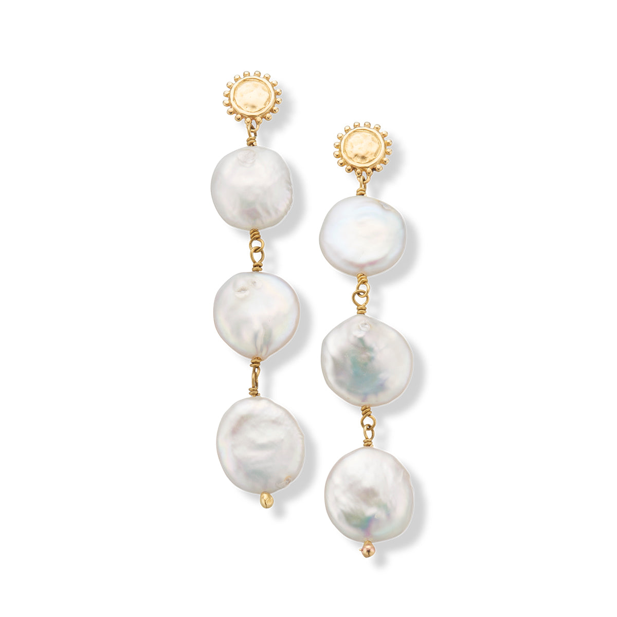 Rhodes three pearl drop earrings