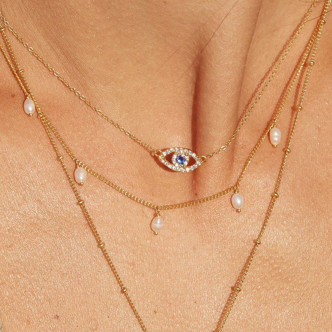 Mykonos evil eye necklace 18k gold plated