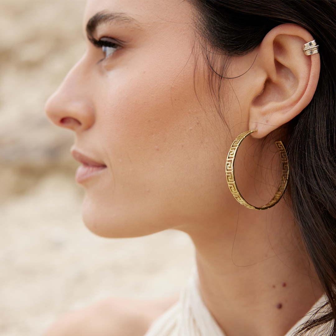 Paros Greek Key hoop earrings