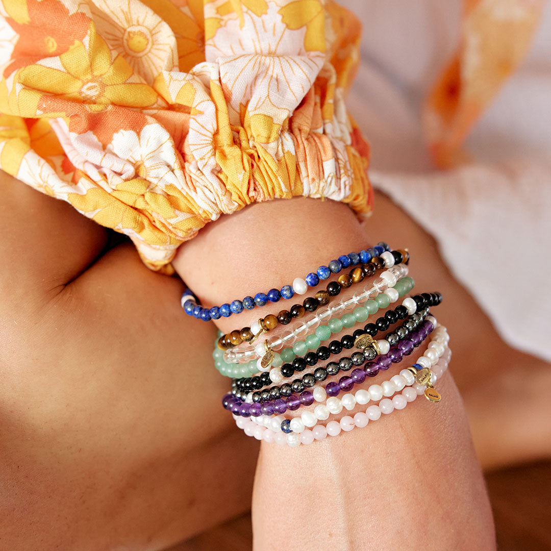Lapis lazuli & pearl prosperity gem bracelet