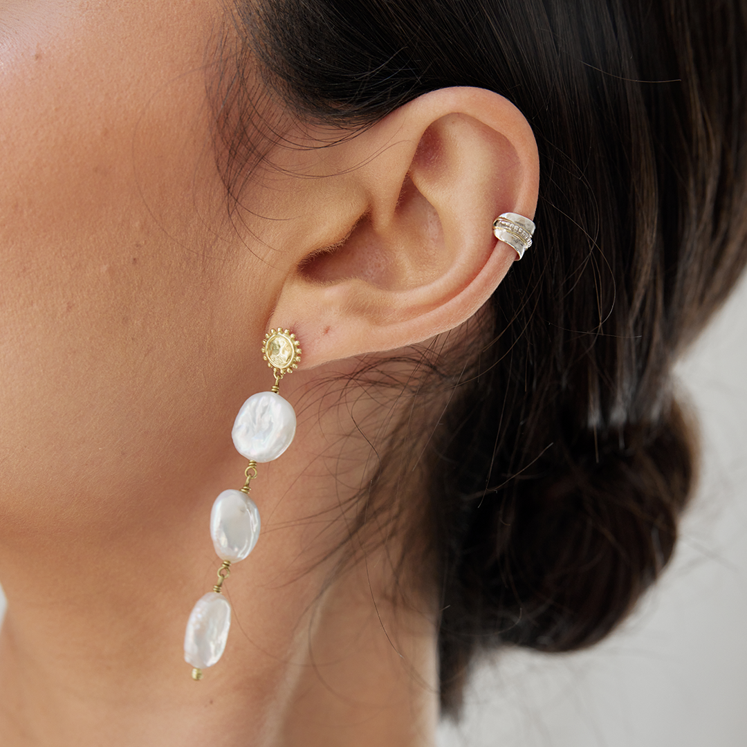 Rhodes three pearl drop earrings