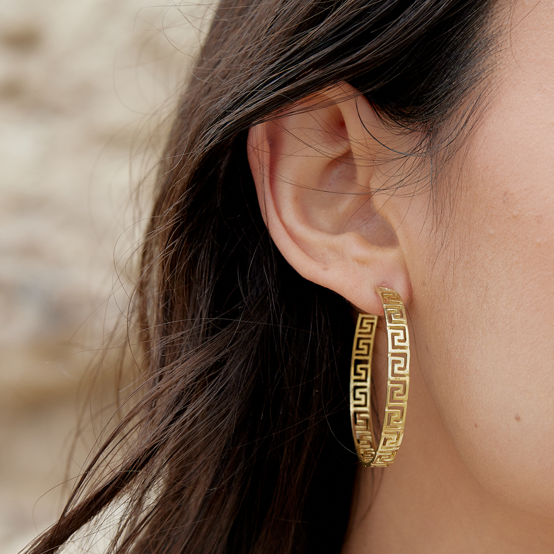 Paros Greek Key hoop earrings