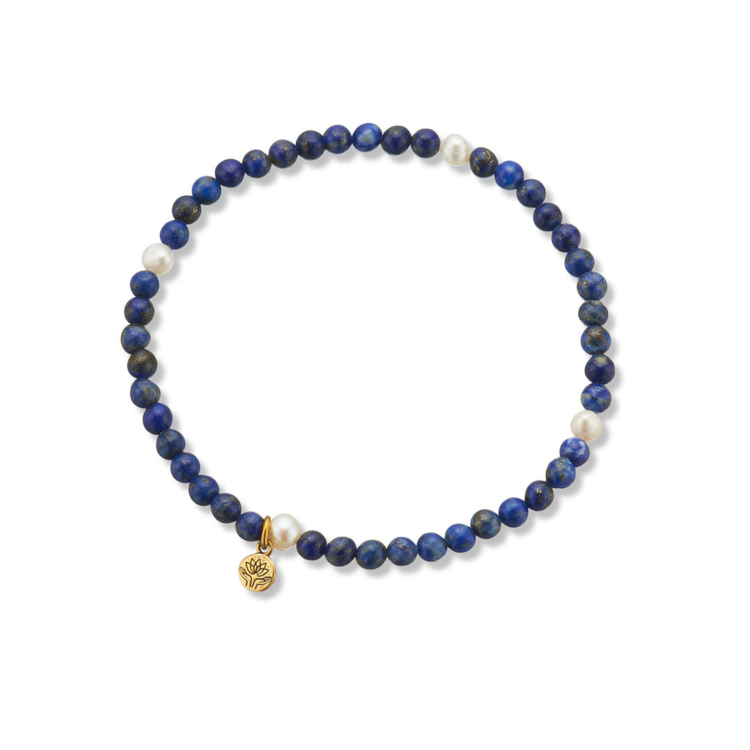 Lapis lazuli & pearl prosperity gem bracelet
