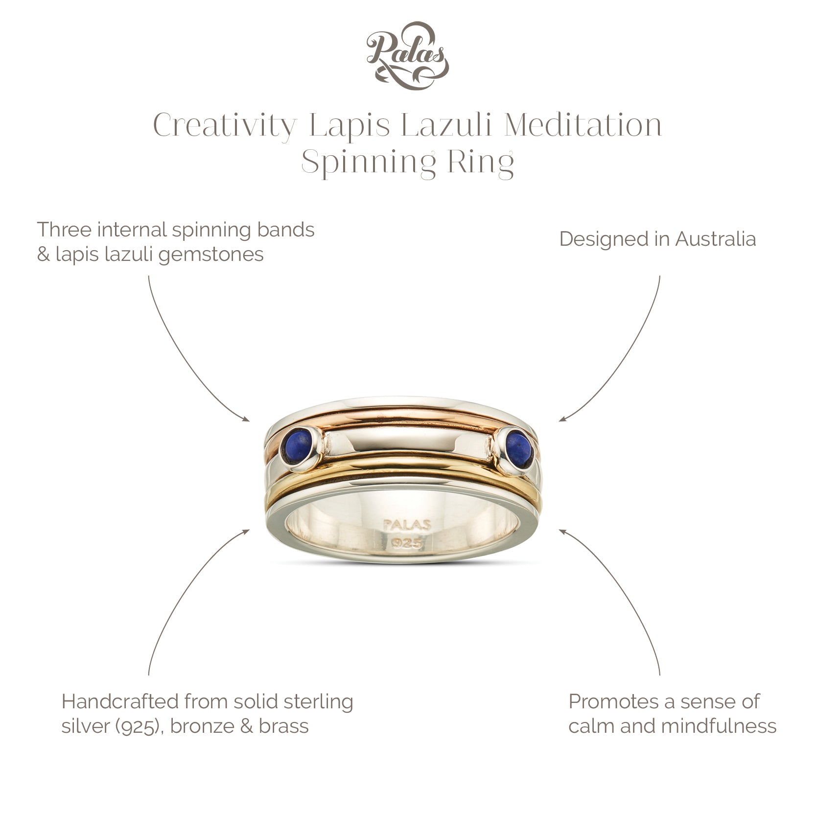 Creativity lapis lazuli meditation spinning ring