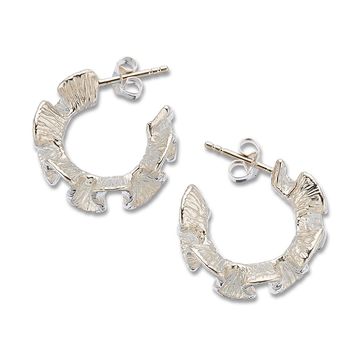 Silver sea coral hoop earrings