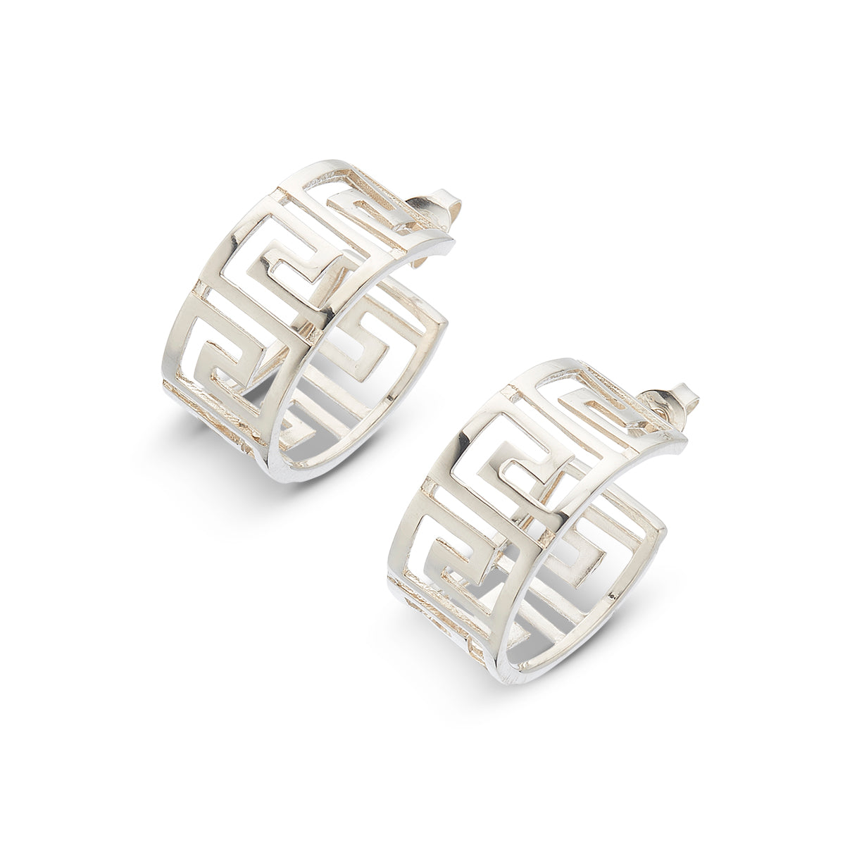 Greek silver key hoop earrings