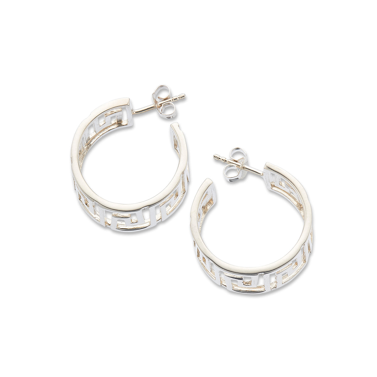 Greek silver key hoop earrings