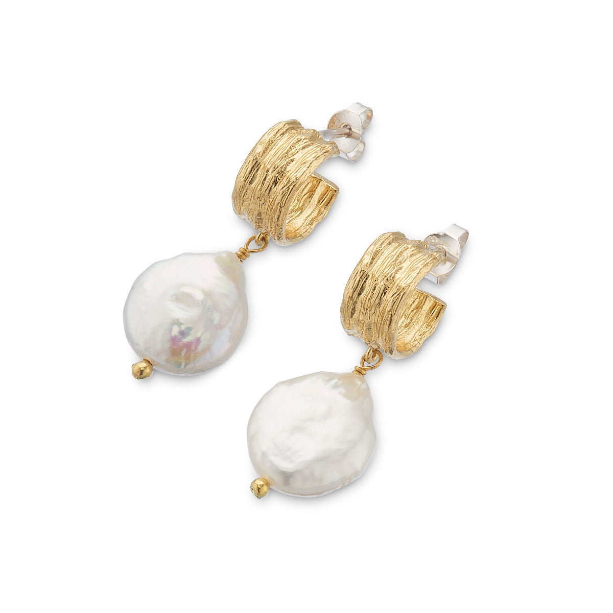 Wide hoop and baroque pearl earrings