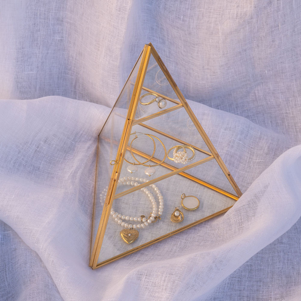 Brass and glass pyramid display case