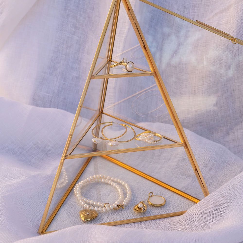 Brass and glass pyramid display case