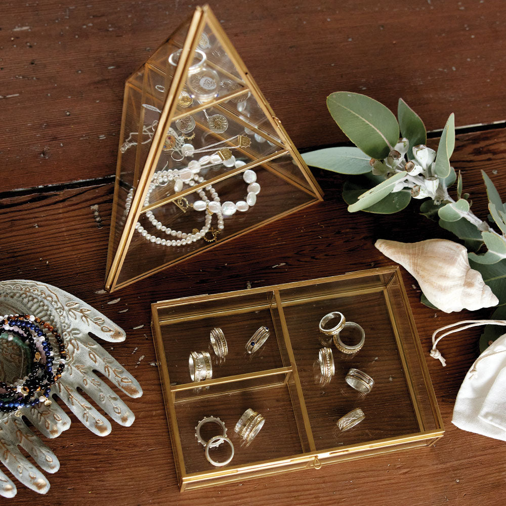 Brass and glass pyramid display case