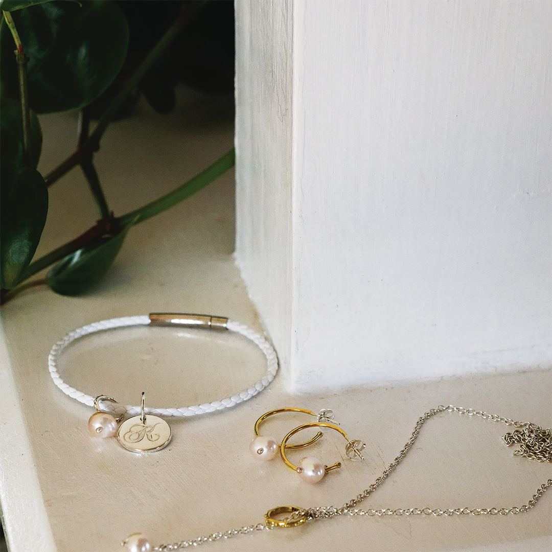 Small hoop pearl earrings