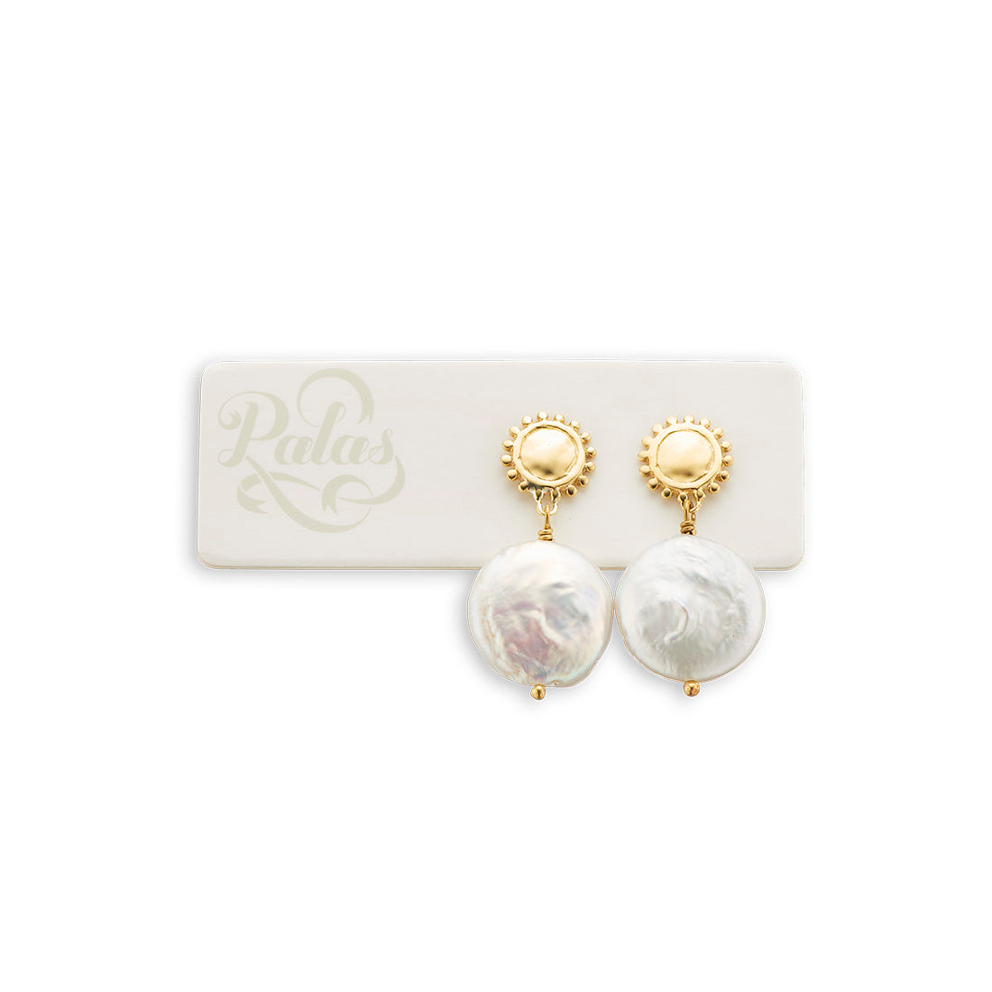 Golden sun and moon pearl earrings