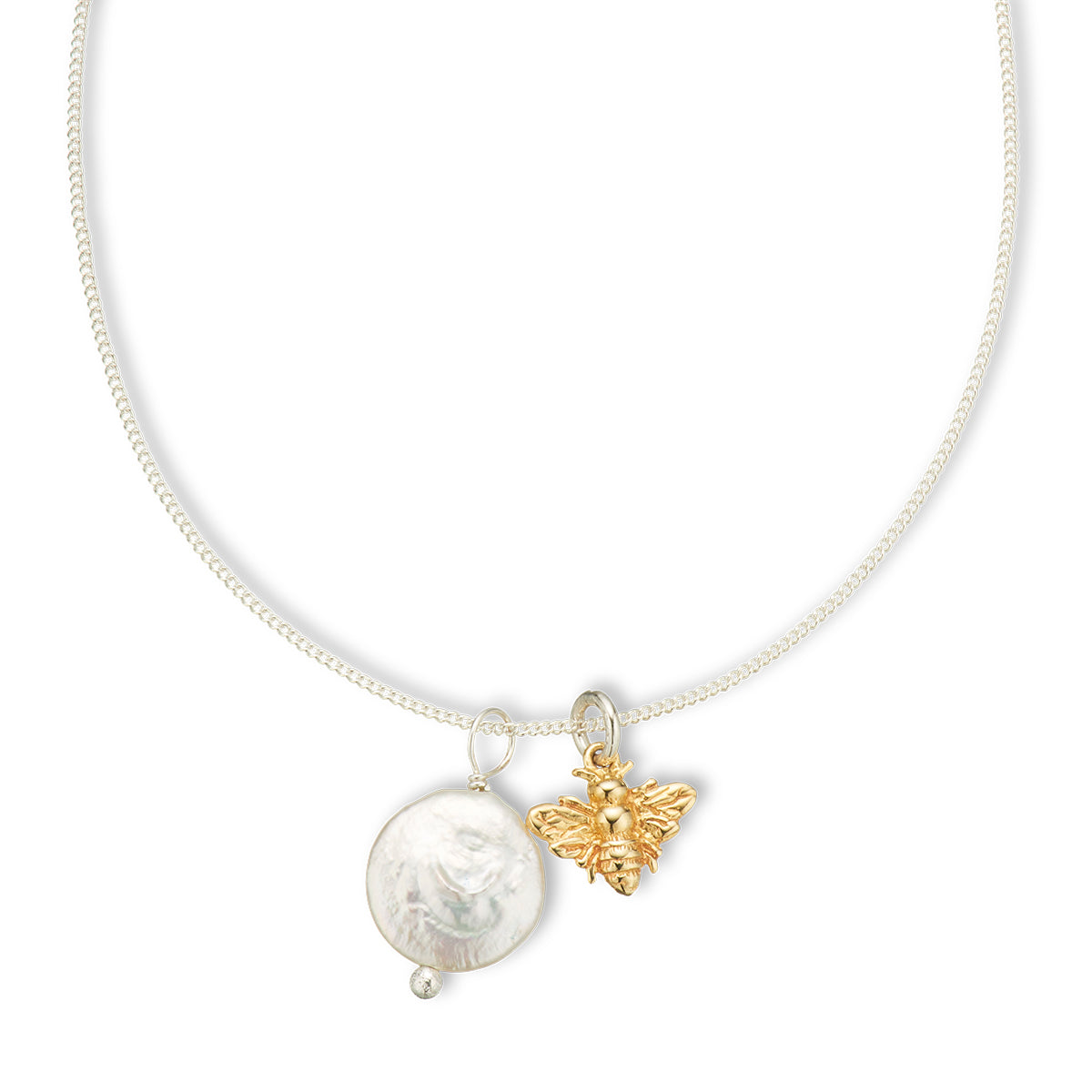 Golden bee and pearl amulet necklace