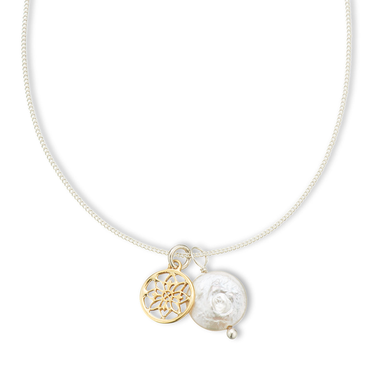 Mandala and pearl amulet necklace