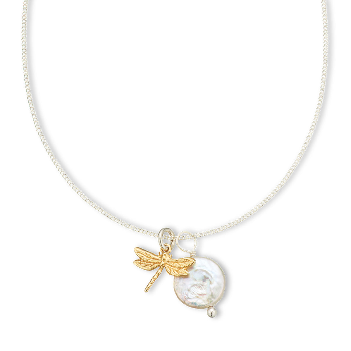 Dragonfly and pearl amulet necklace