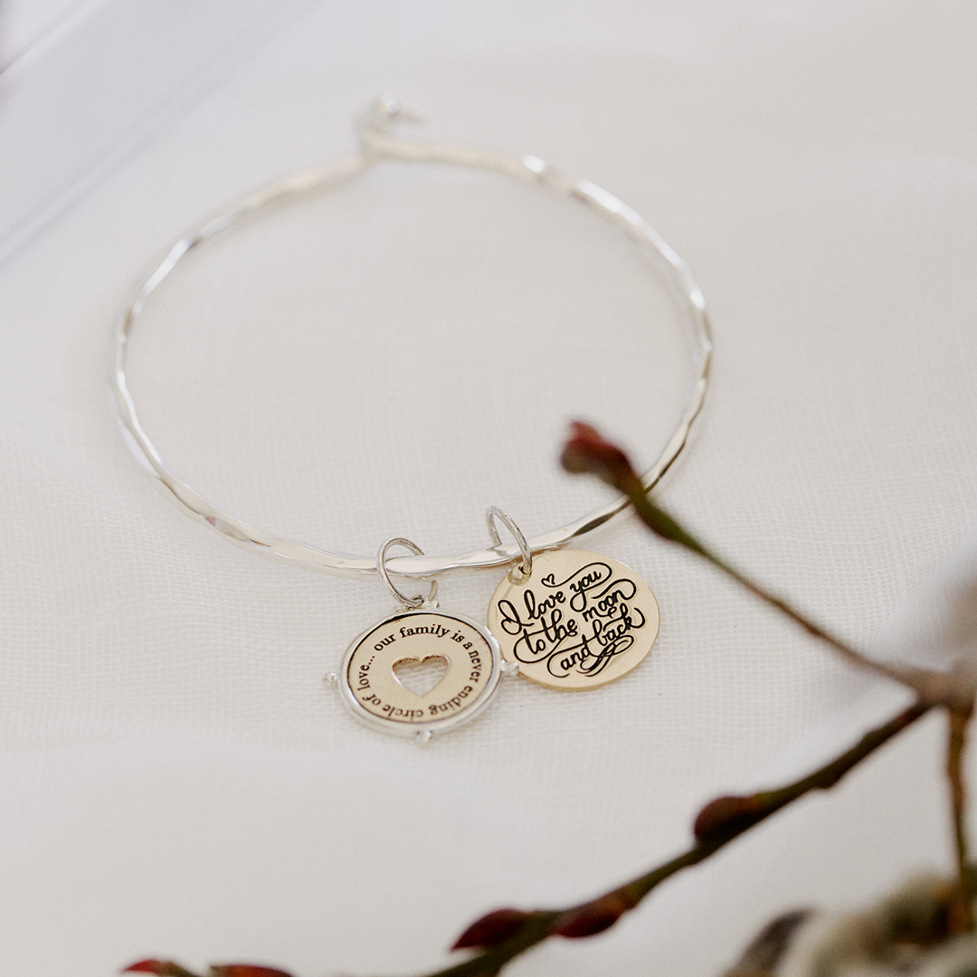 Love you to the moon and back script charm